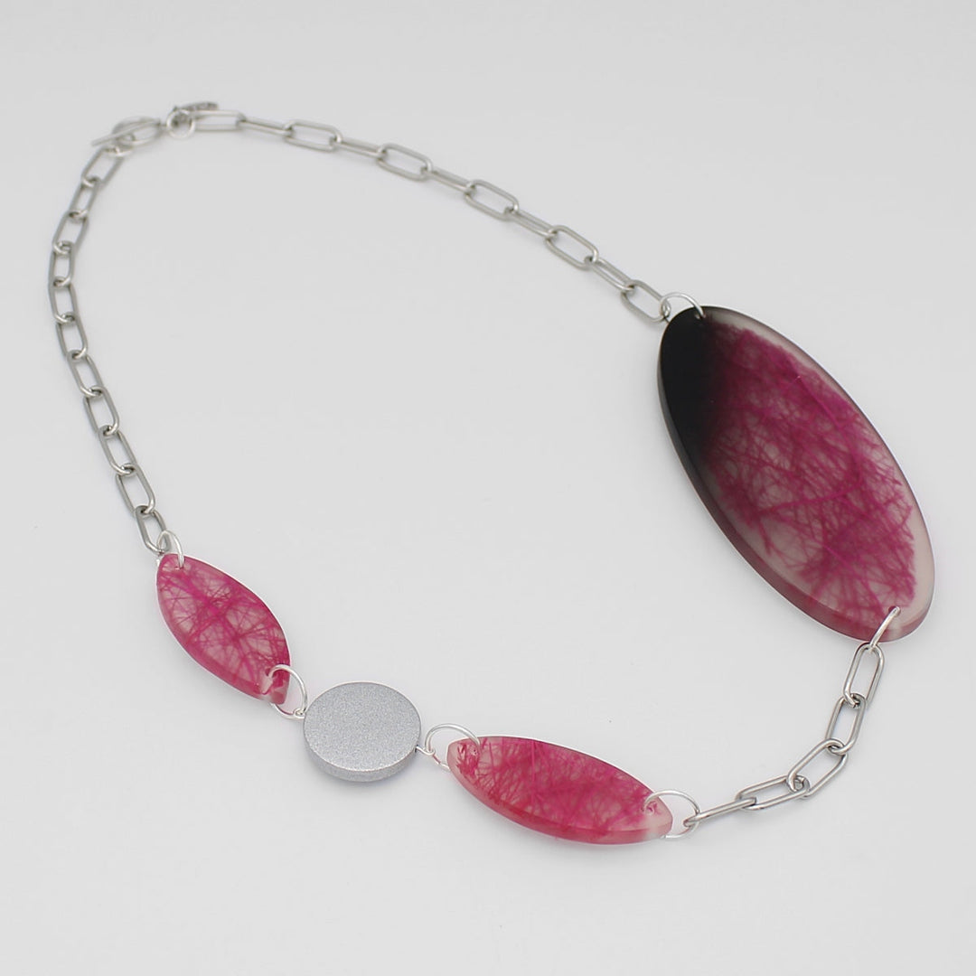 Pink Frosted Resin and Chain Necklace