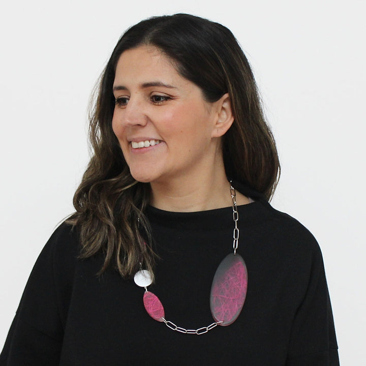 Pink Frosted Resin and Chain Necklace