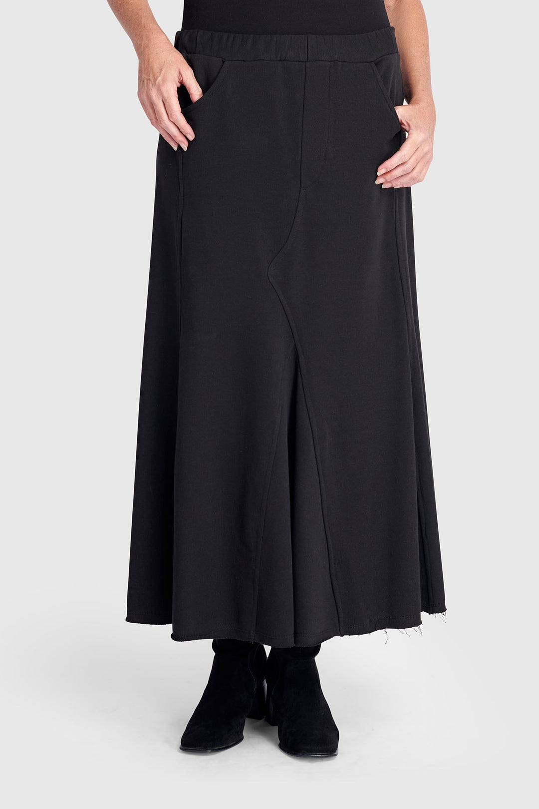 Terry Pieced Maxi Skirt, Black