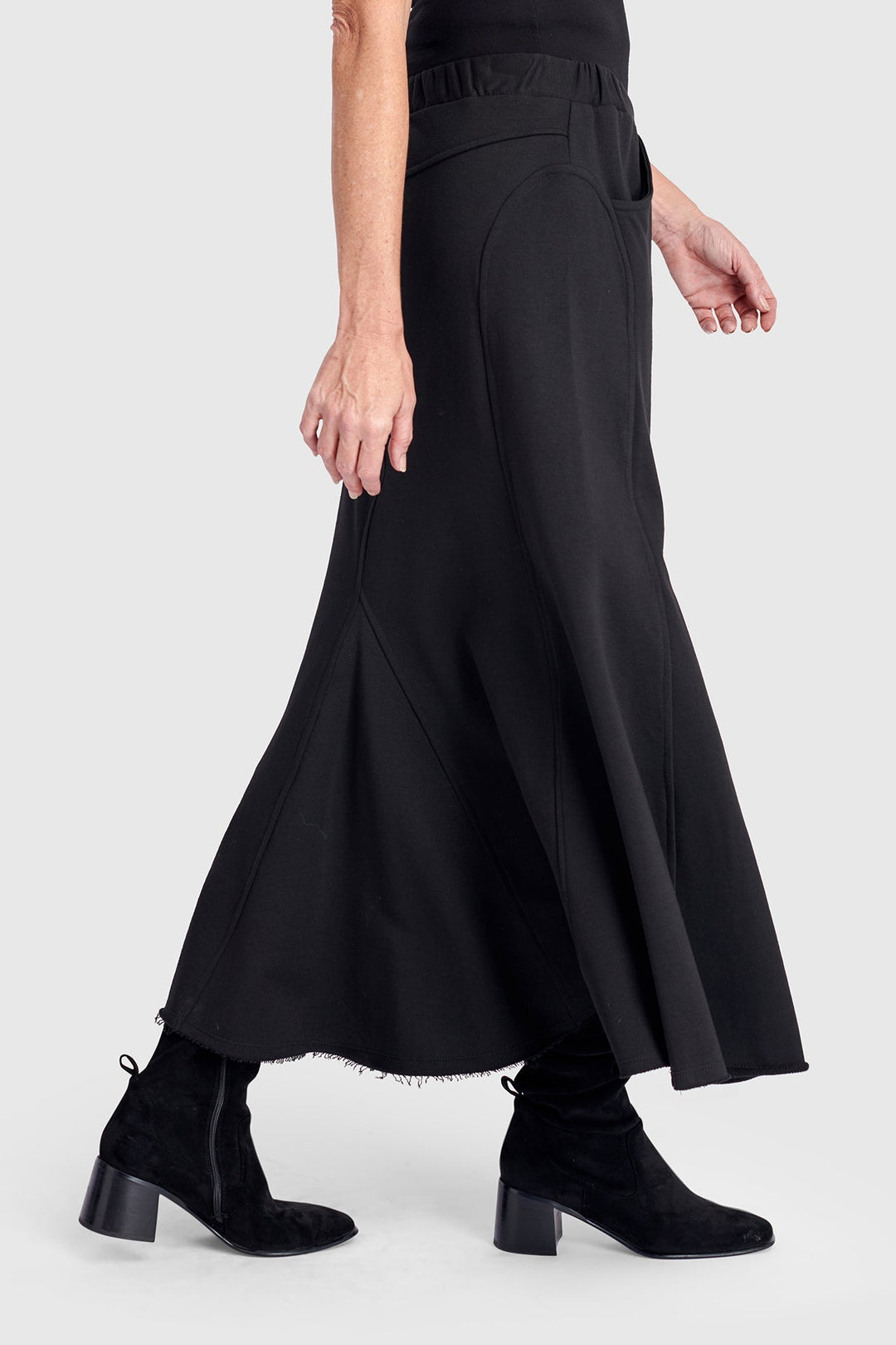 Terry Pieced Maxi Skirt, Black