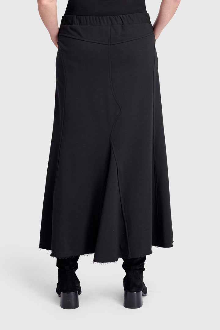 Terry Pieced Maxi Skirt, Black