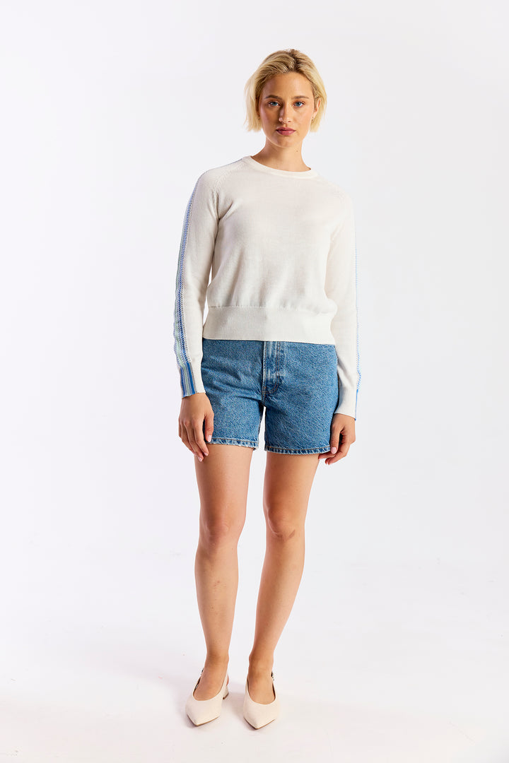 Geo Sleeve Crewneck Ivory/Azul