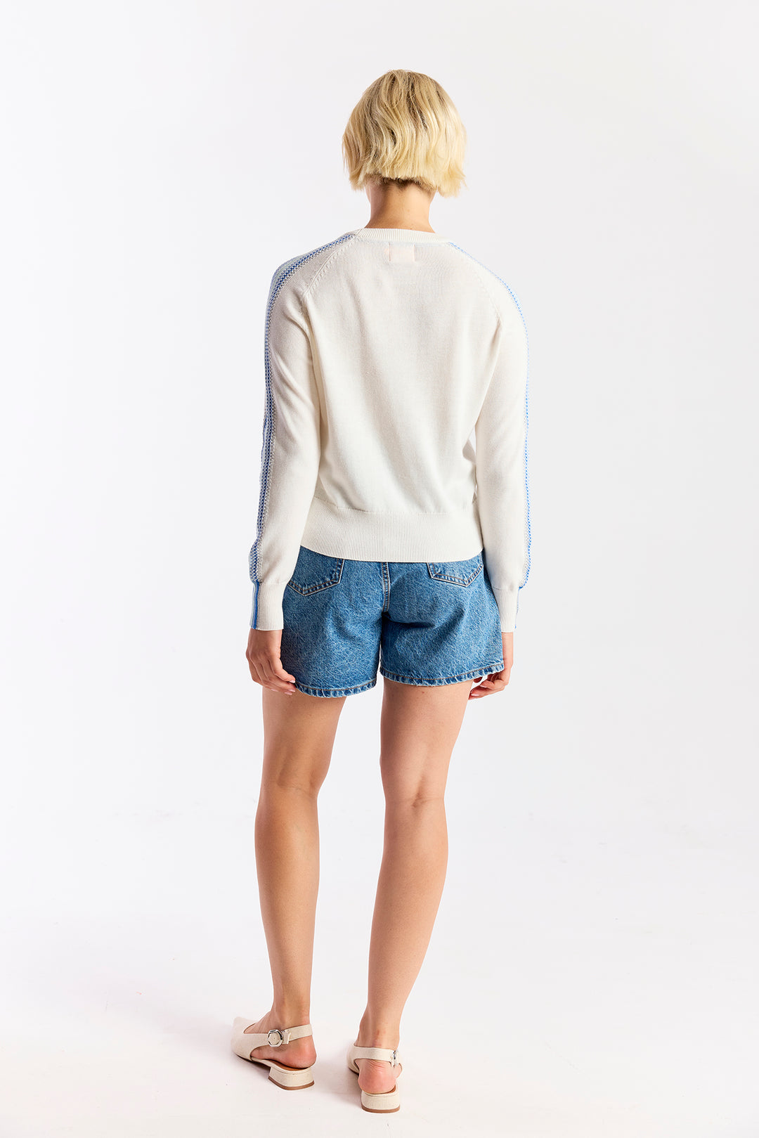 Geo Sleeve Crewneck Ivory/Azul