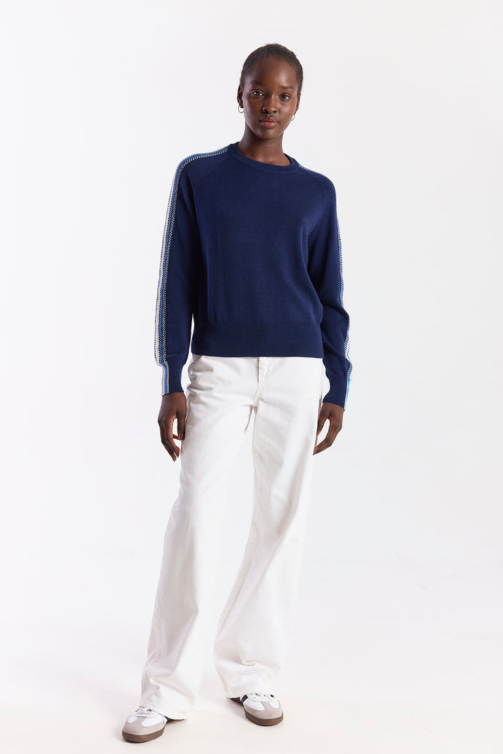 Geo Sleeve Crewneck Navy/Azul