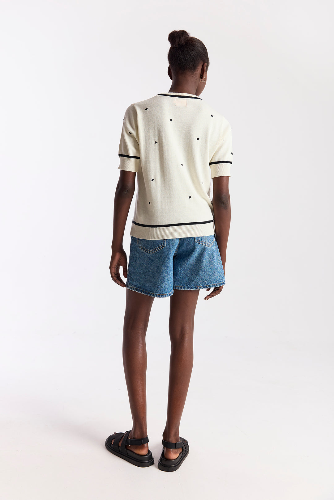 Mini Heart Embroidered Top Cream