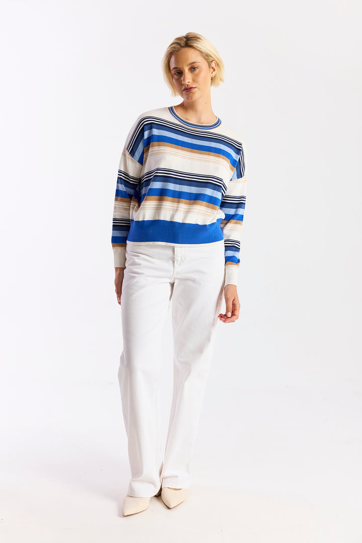 Gradient Stripe Crewneck Ivory Blue