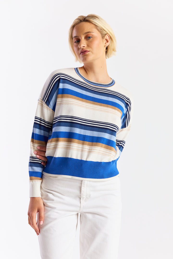 Gradient Stripe Crewneck Ivory Blue