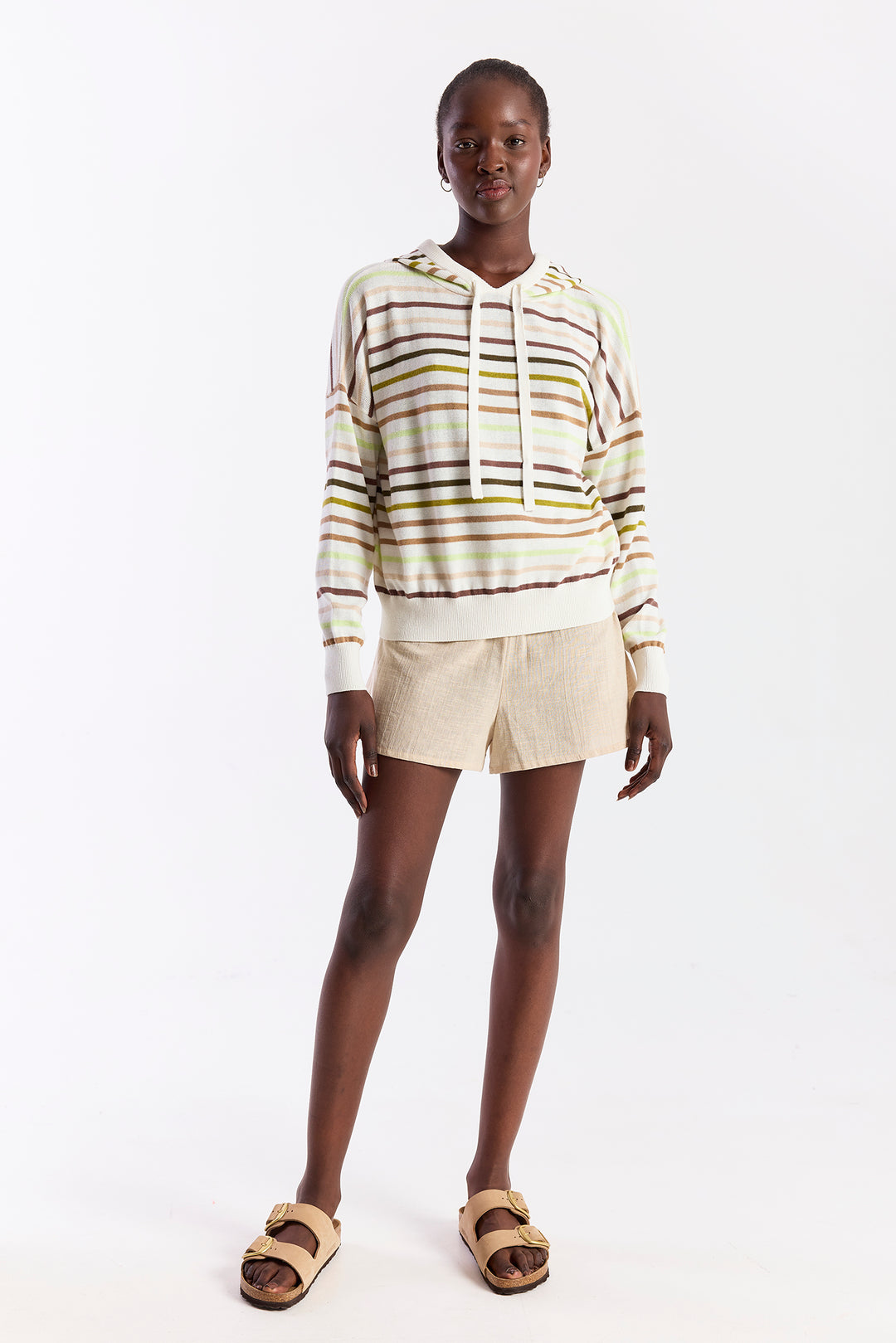 Multi Stripe Hoodie Ivory