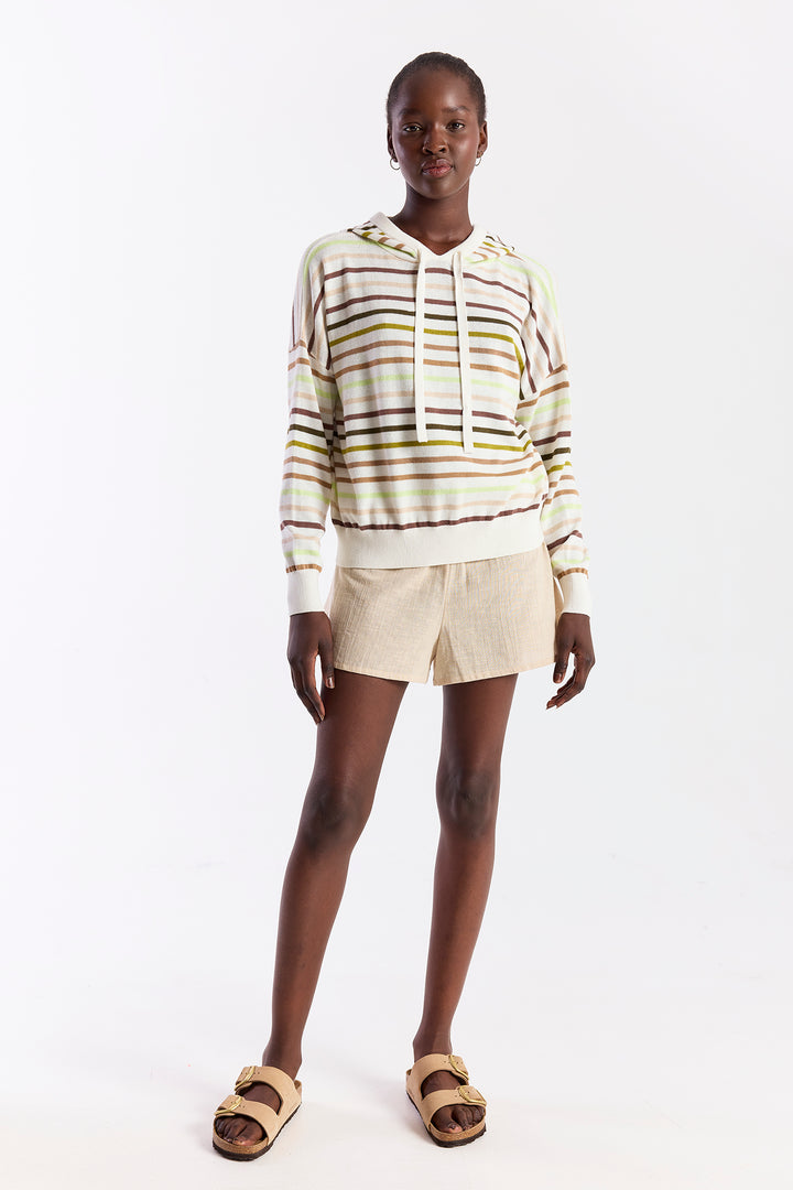 Multi Stripe Hoodie Ivory