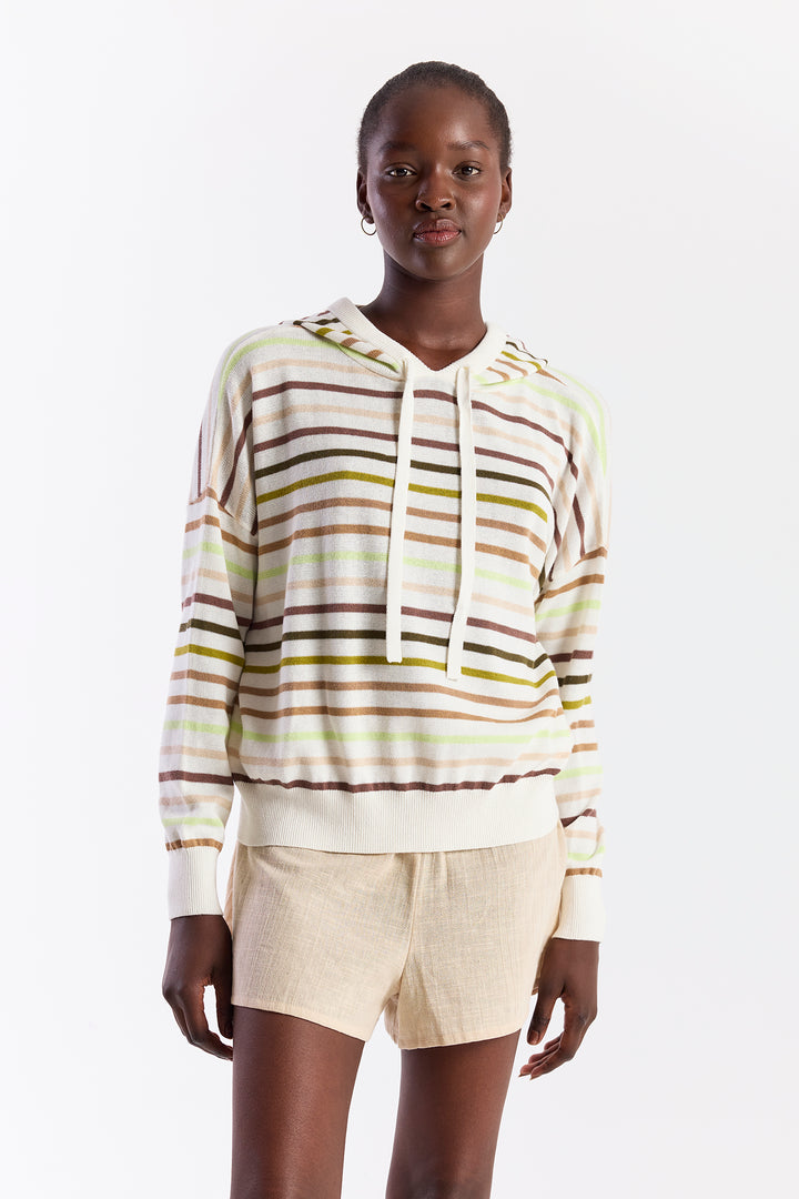 Multi Stripe Hoodie Ivory