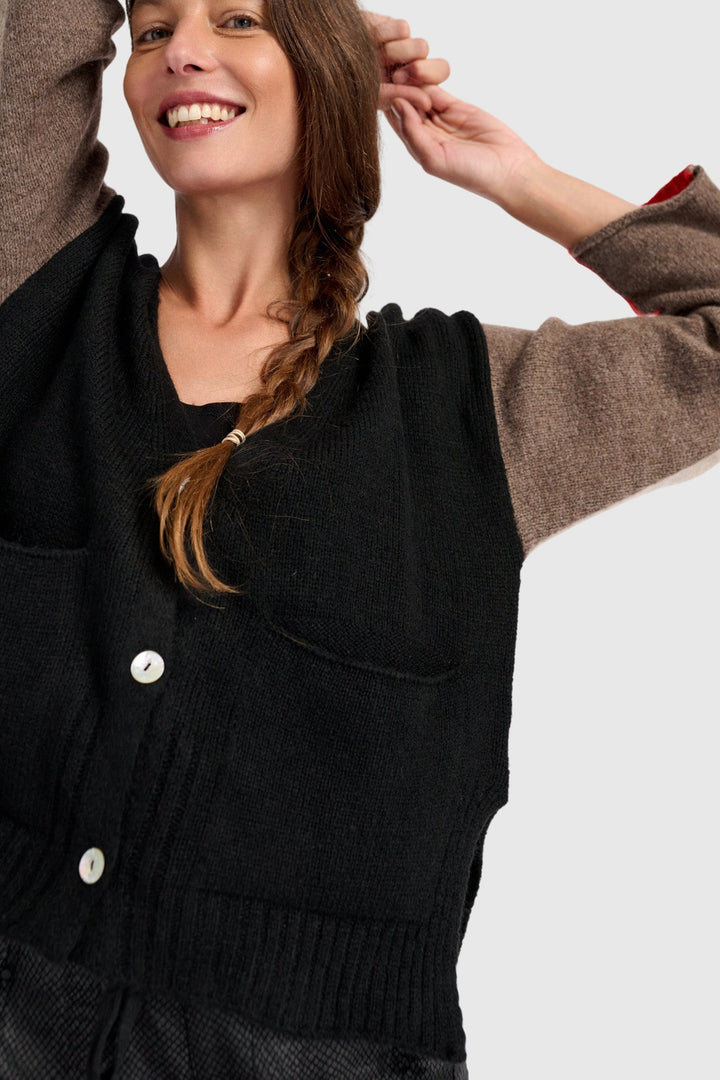 Contrast Sleeve Cardigan in Black, Brown, Red, Mix