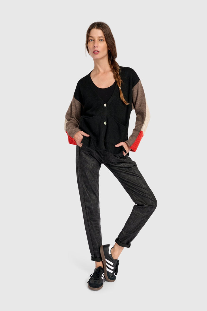 Contrast Sleeve Cardigan in Black, Brown, Red, Mix