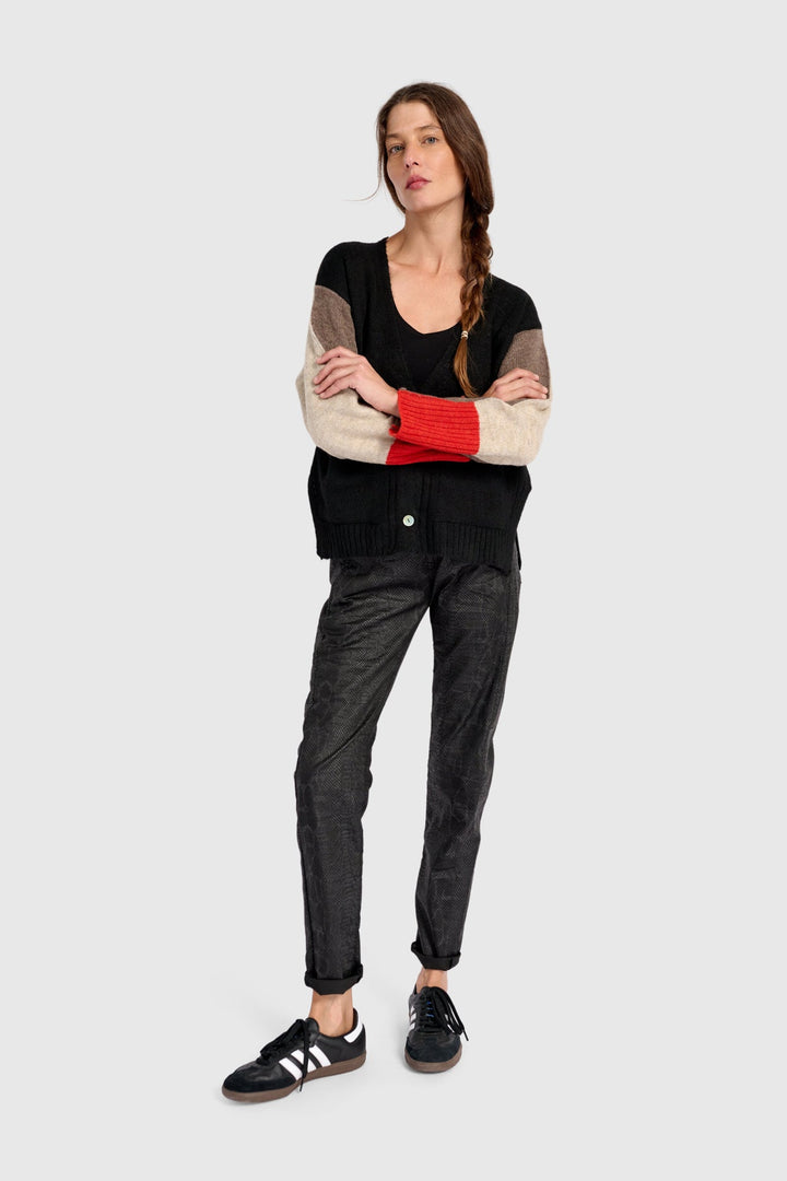 Contrast Sleeve Cardigan in Black, Brown, Red, Mix