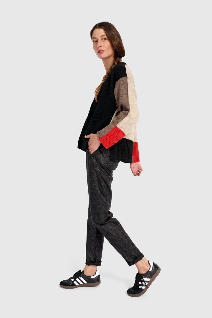 Contrast Sleeve Cardigan in Black, Brown, Red, Mix