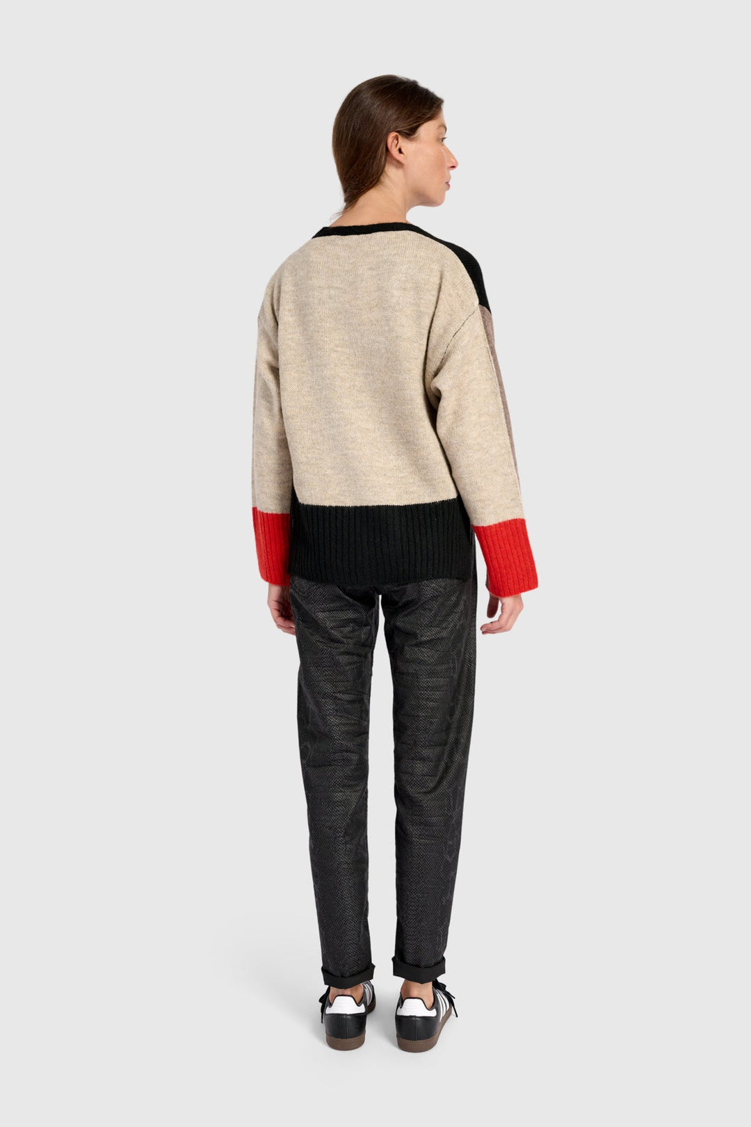 Contrast Sleeve Cardigan in Black, Brown, Red, Mix
