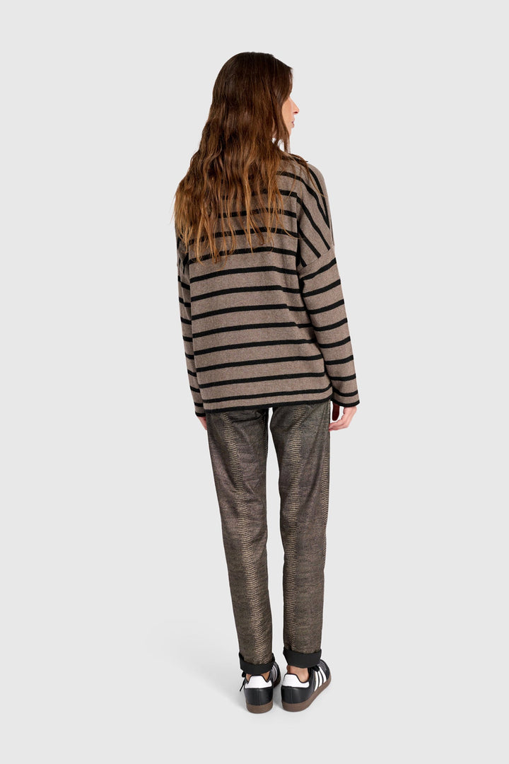 Collard Sweater in Stripe in Brown and Black