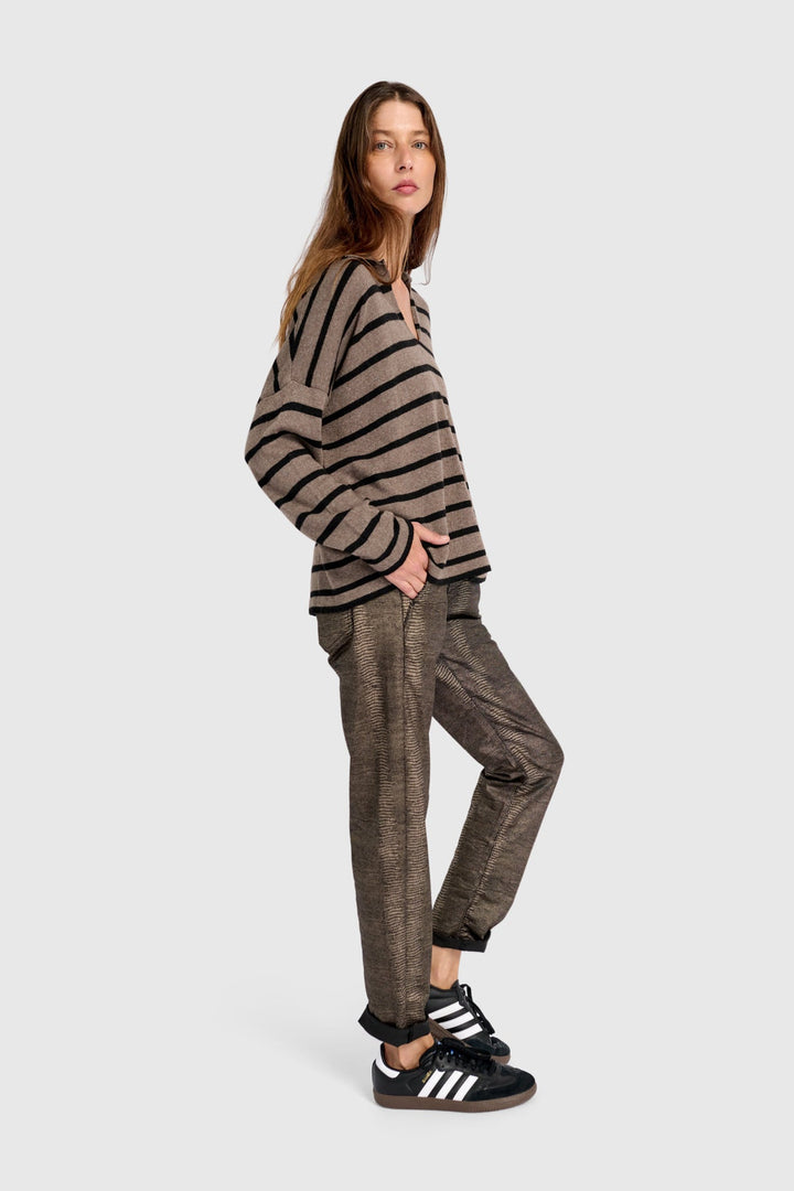 Collard Sweater in Stripe in Brown and Black