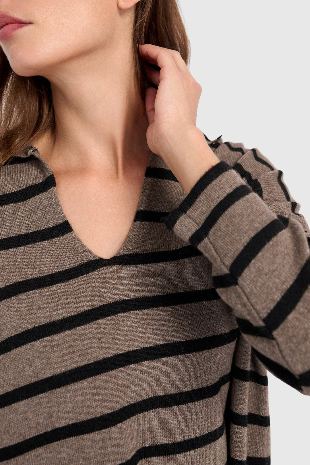 Collard Sweater in Stripe in Brown and Black