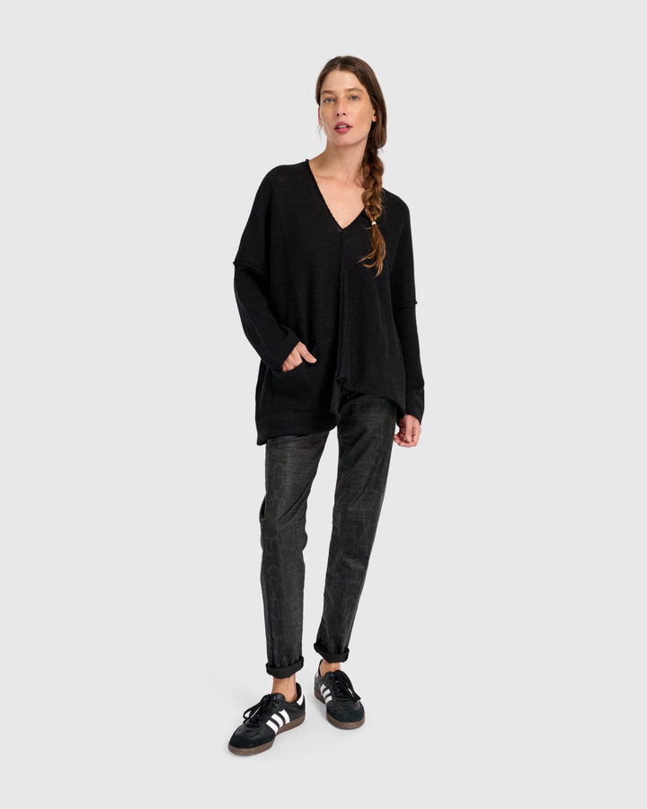 Asymmetrical V-Neck Sweater in Black