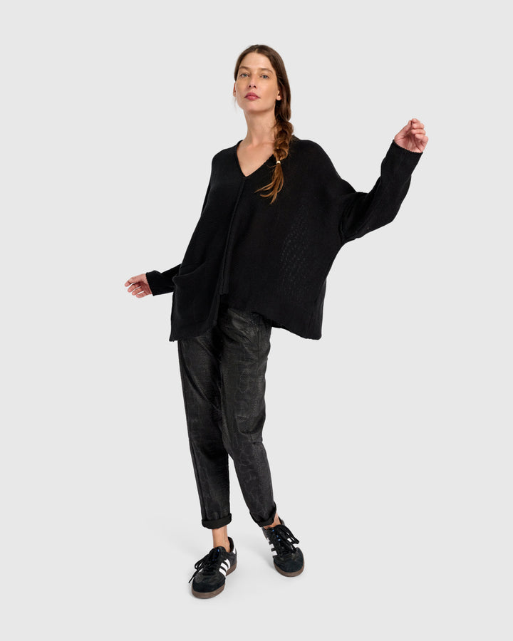 Asymmetrical V-Neck Sweater in Black