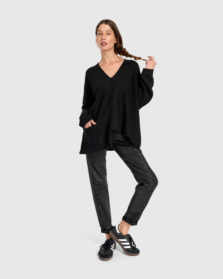 Asymmetrical V-Neck Sweater in Black