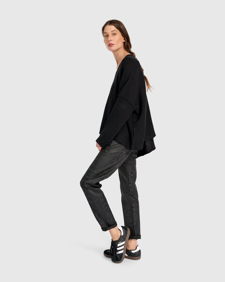 Asymmetrical V-Neck Sweater in Black