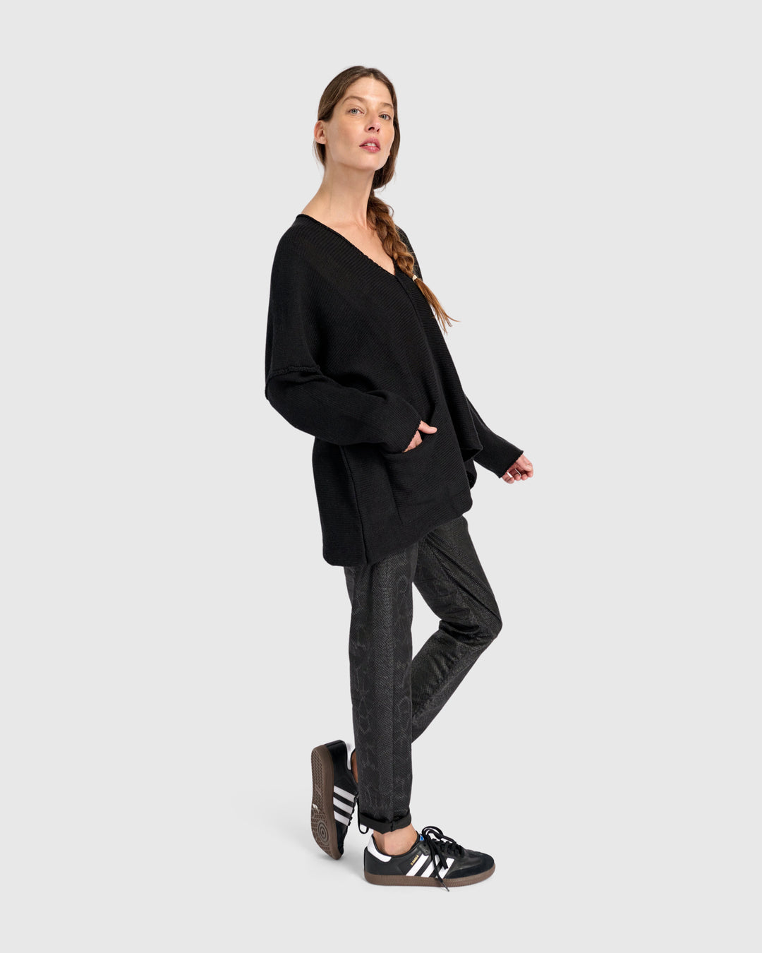 Asymmetrical V-Neck Sweater in Black