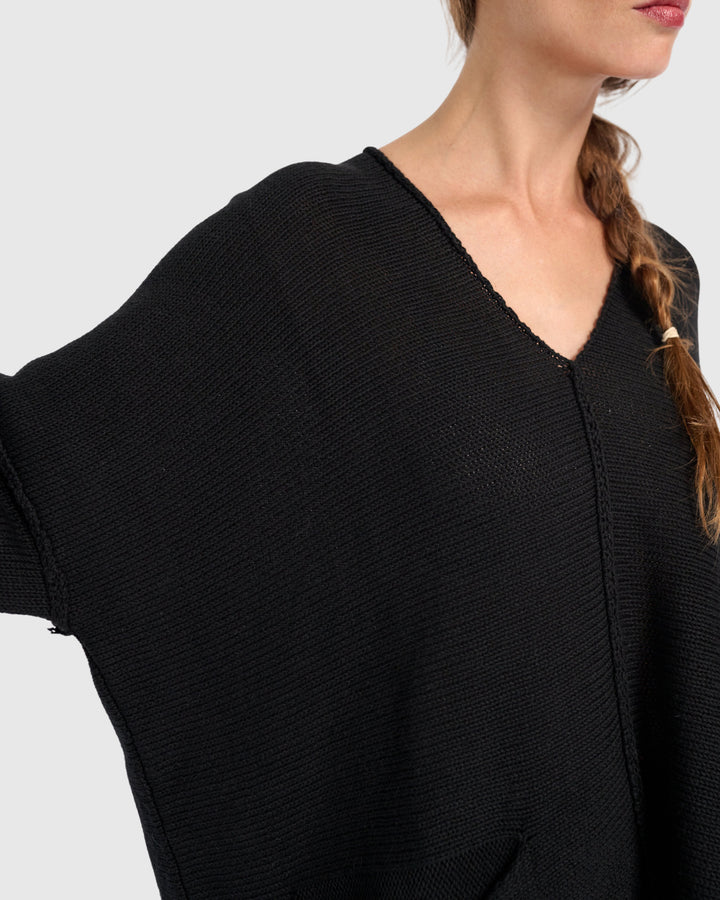 Asymmetrical V-Neck Sweater in Black