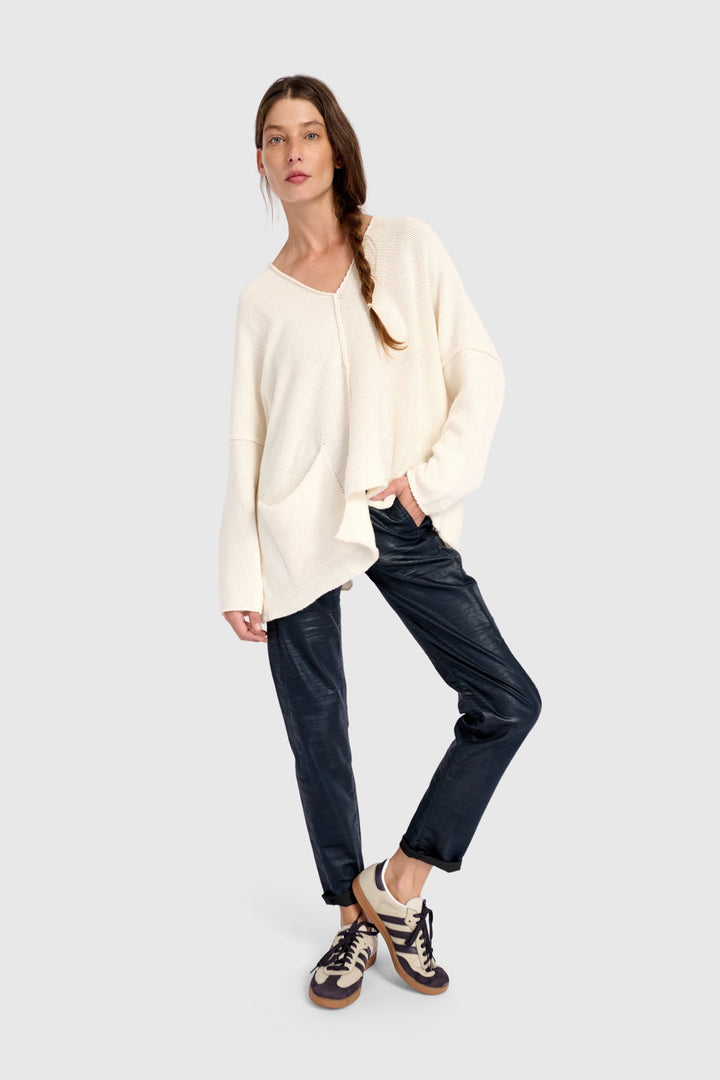 Asymmetrical V-Neck Sweater in Cream