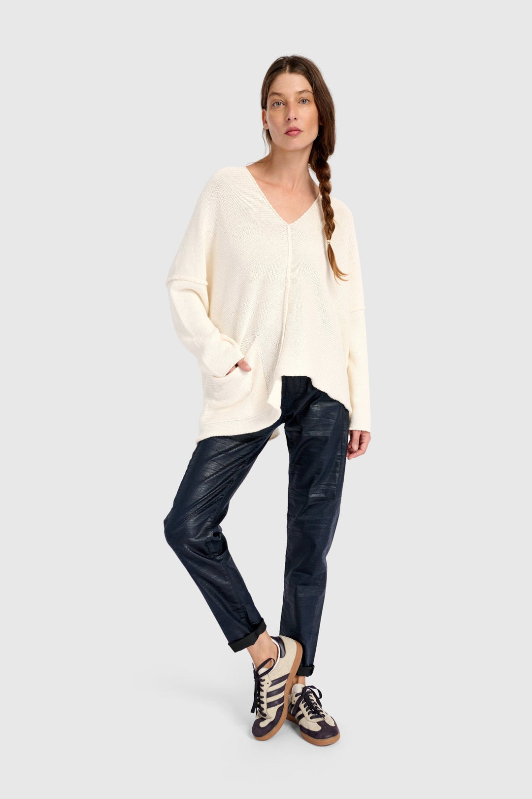 Asymmetrical V-Neck Sweater in Cream