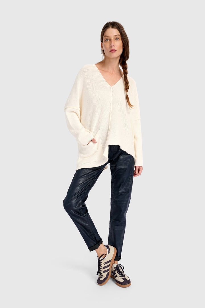 Asymmetrical V-Neck Sweater in Cream