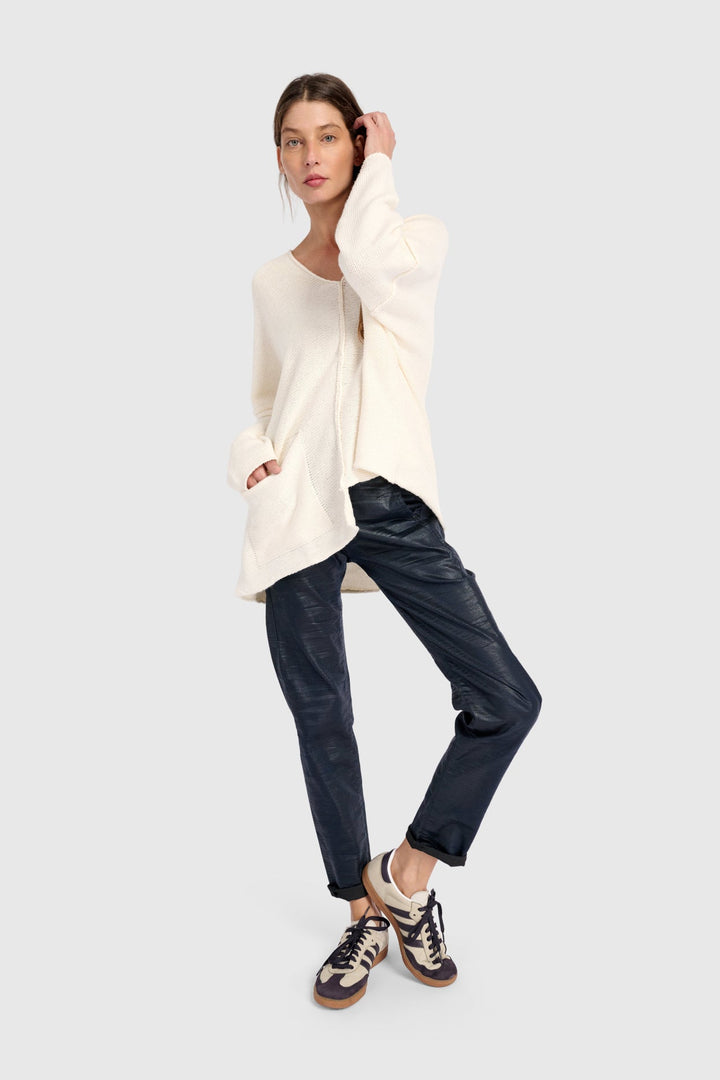 Asymmetrical V-Neck Sweater in Cream