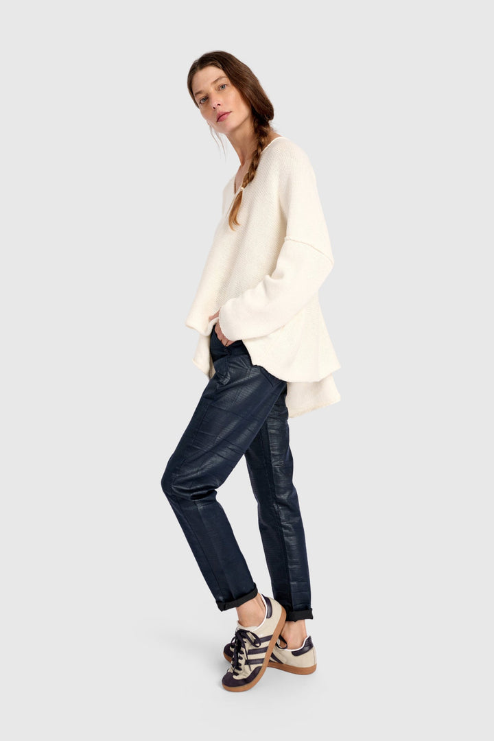 Asymmetrical V-Neck Sweater in Cream