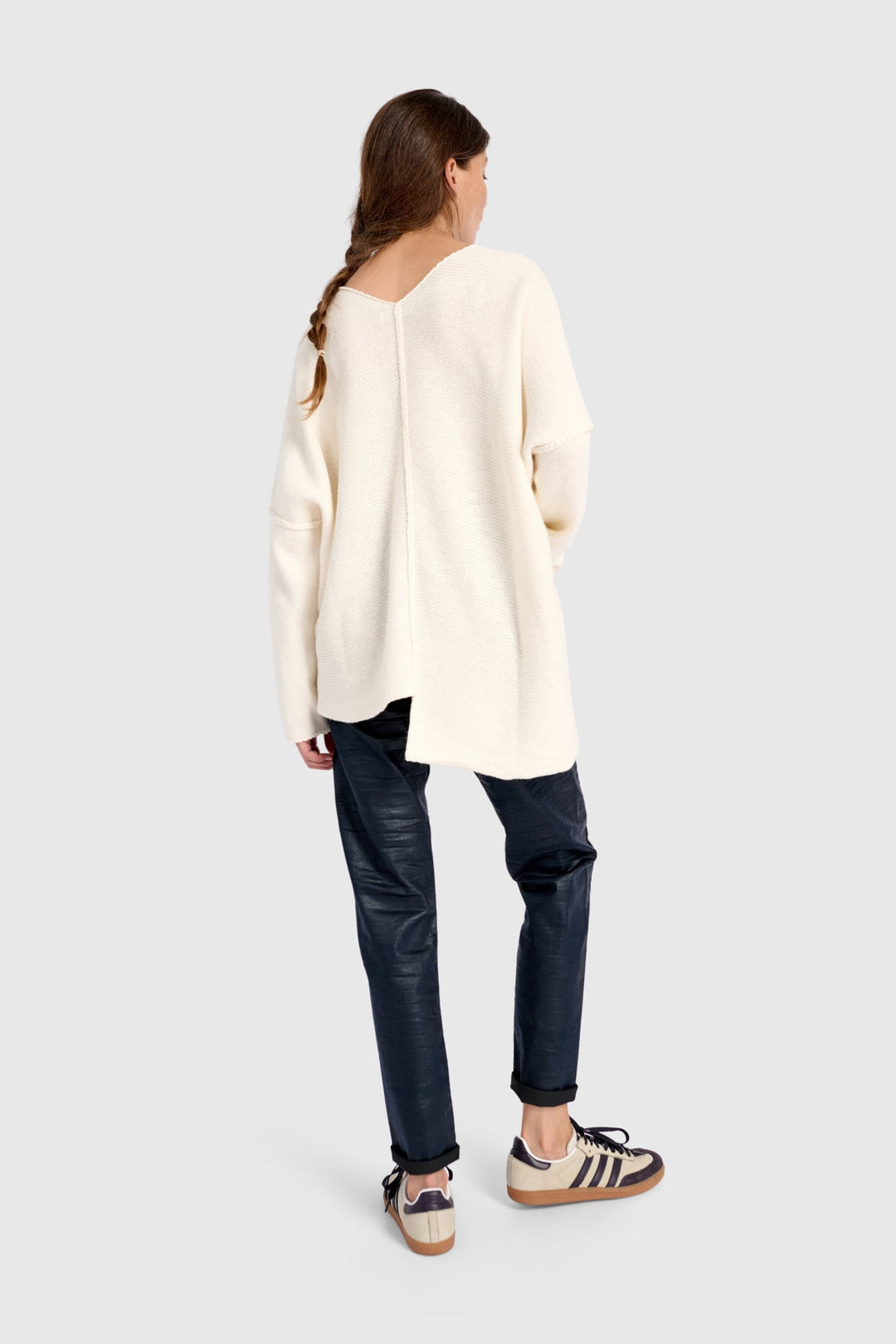 Asymmetrical V-Neck Sweater in Cream