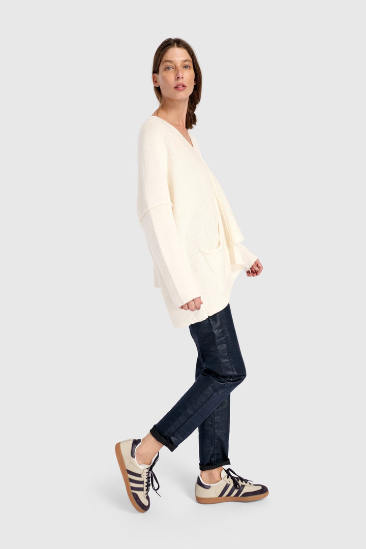 Asymmetrical V-Neck Sweater in Cream