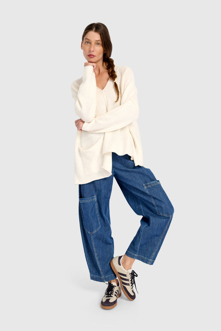 Asymmetrical V-Neck Sweater in Cream
