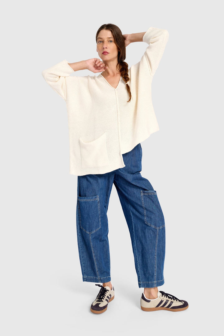 Asymmetrical V-Neck Sweater in Cream