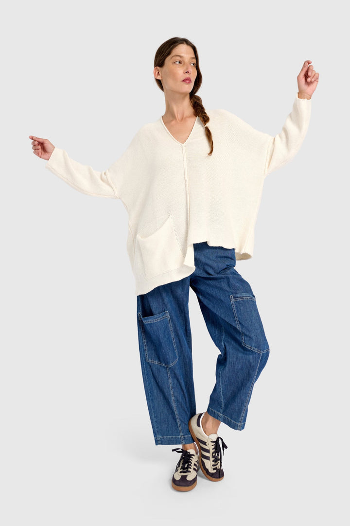 Asymmetrical V-Neck Sweater in Cream