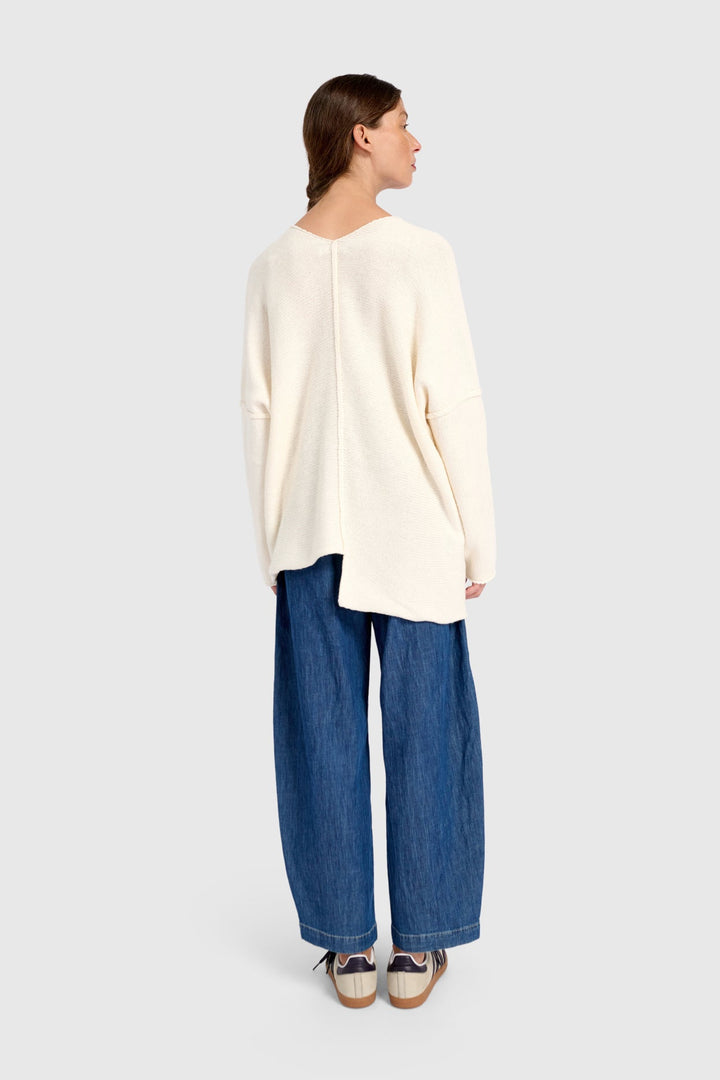 Asymmetrical V-Neck Sweater in Cream
