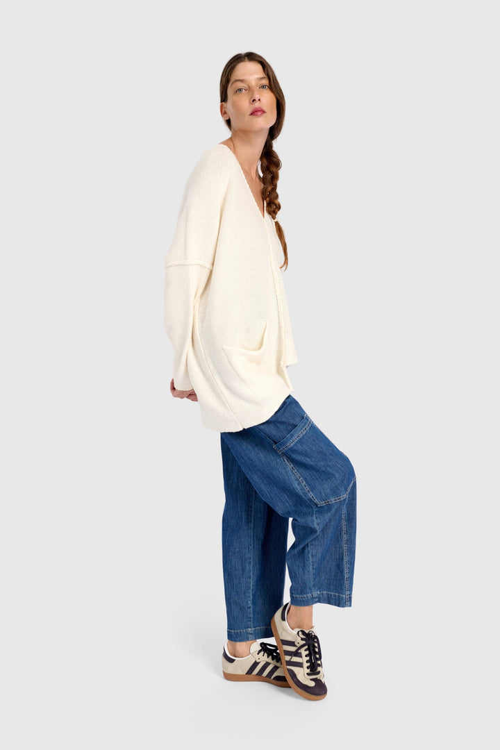 Asymmetrical V-Neck Sweater in Cream
