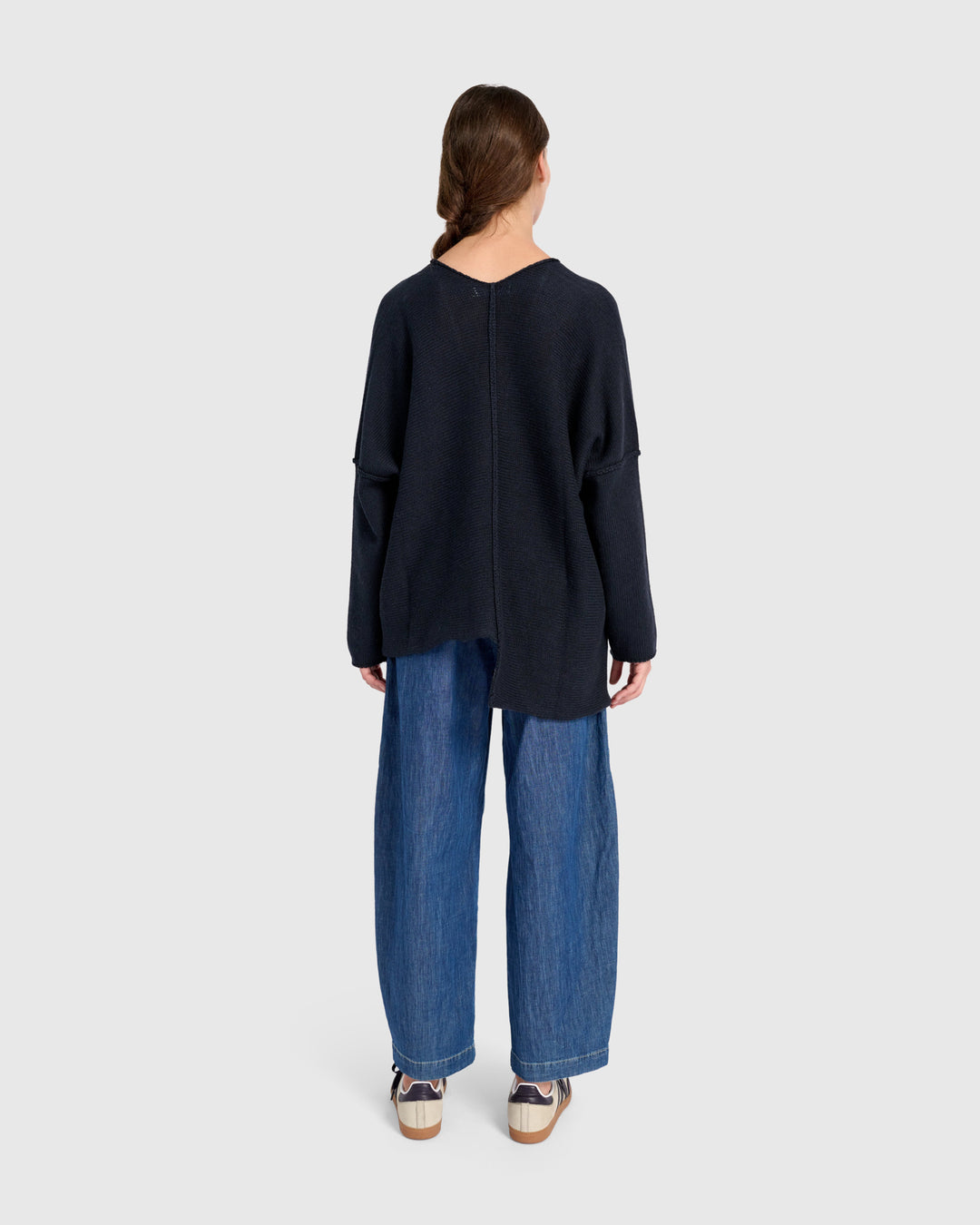 Asymmetrical V-Neck Sweater in Navy