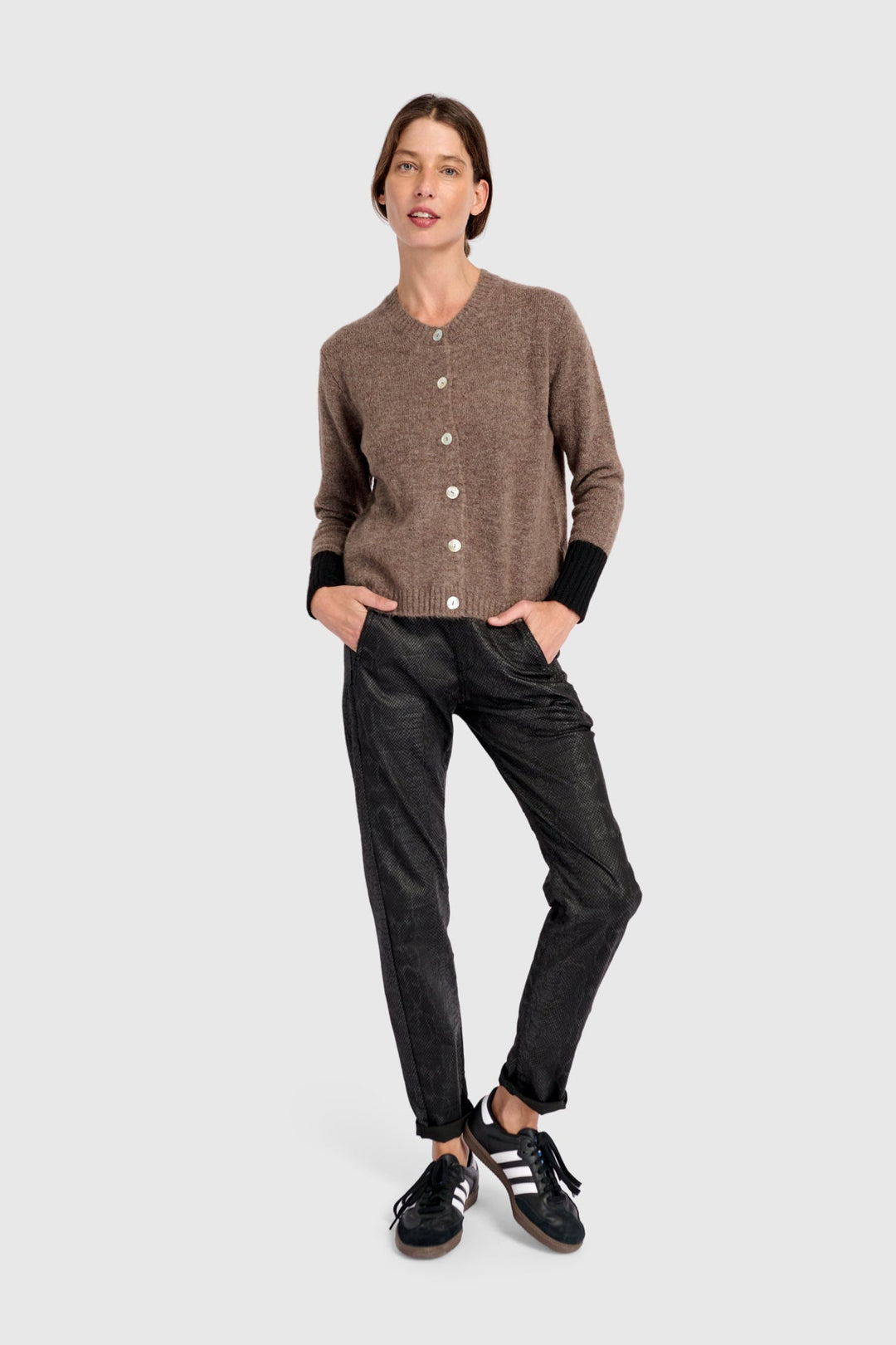 Color block Button Cardigan in Brown and Black