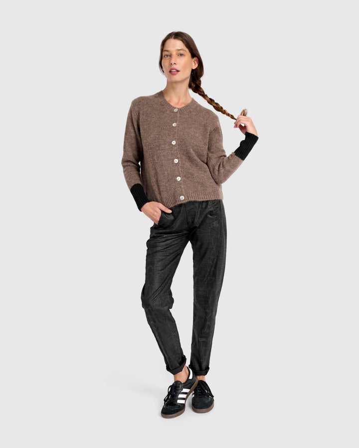 Color block Button Cardigan in Brown and Black