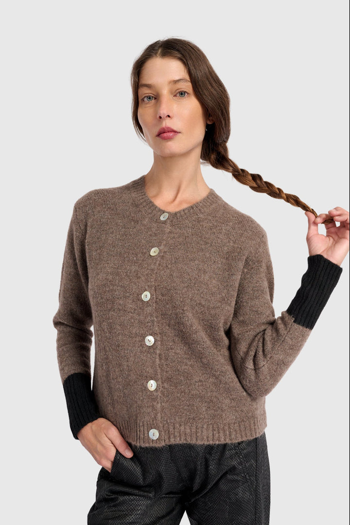 Color block Button Cardigan in Brown and Black