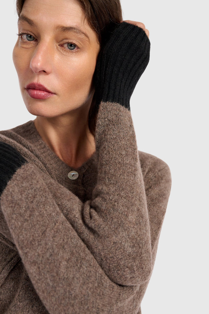 Color block Button Cardigan in Brown and Black