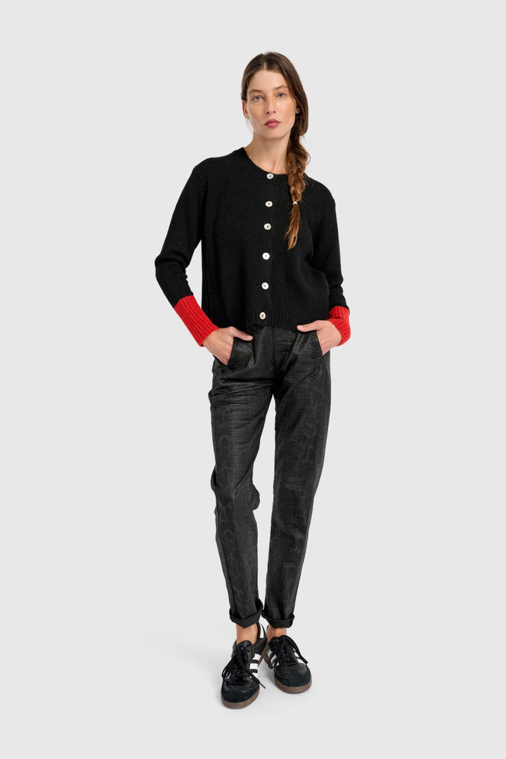 Color block Button Cardigan in Black and Red
