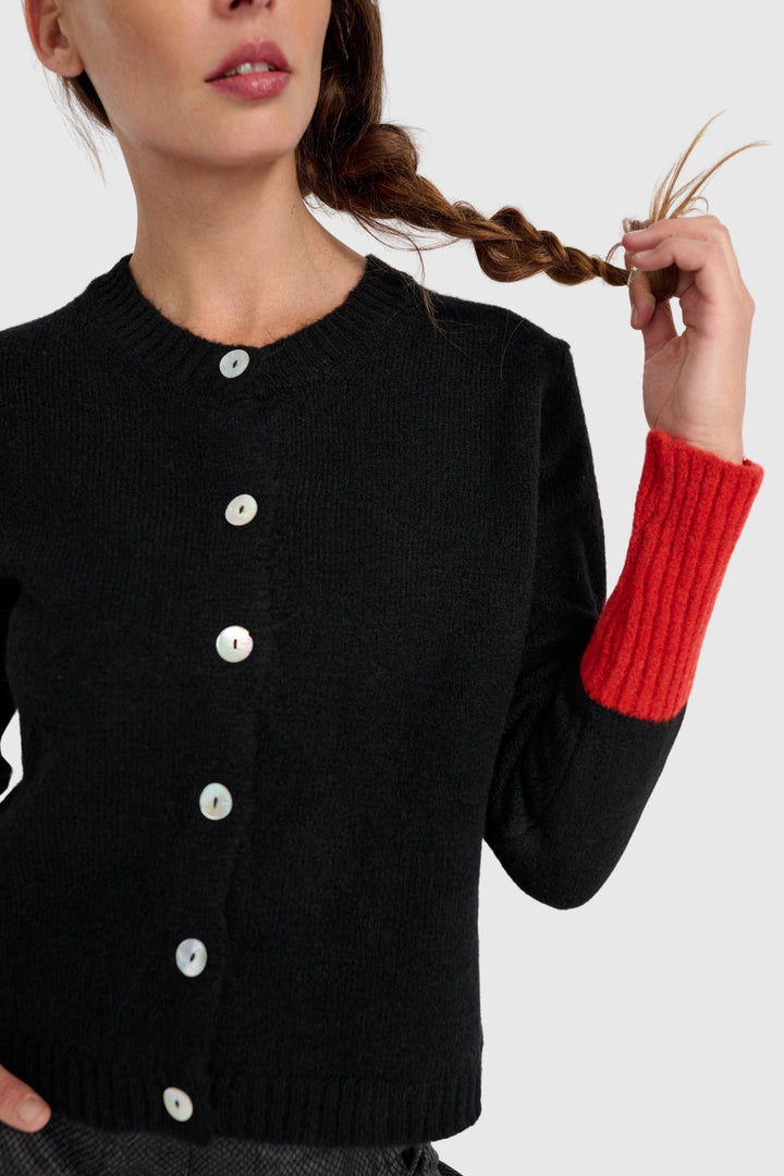 Color block Button Cardigan in Black and Red
