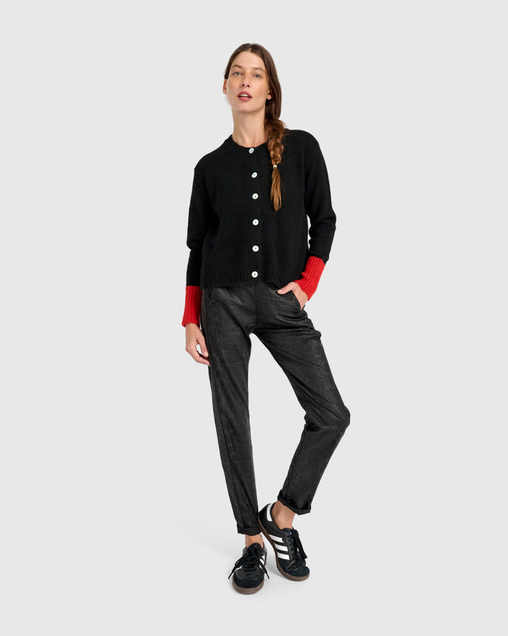 Color block Button Cardigan in Black and Red