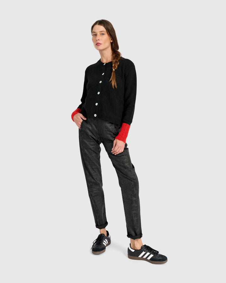 Color block Button Cardigan in Black and Red