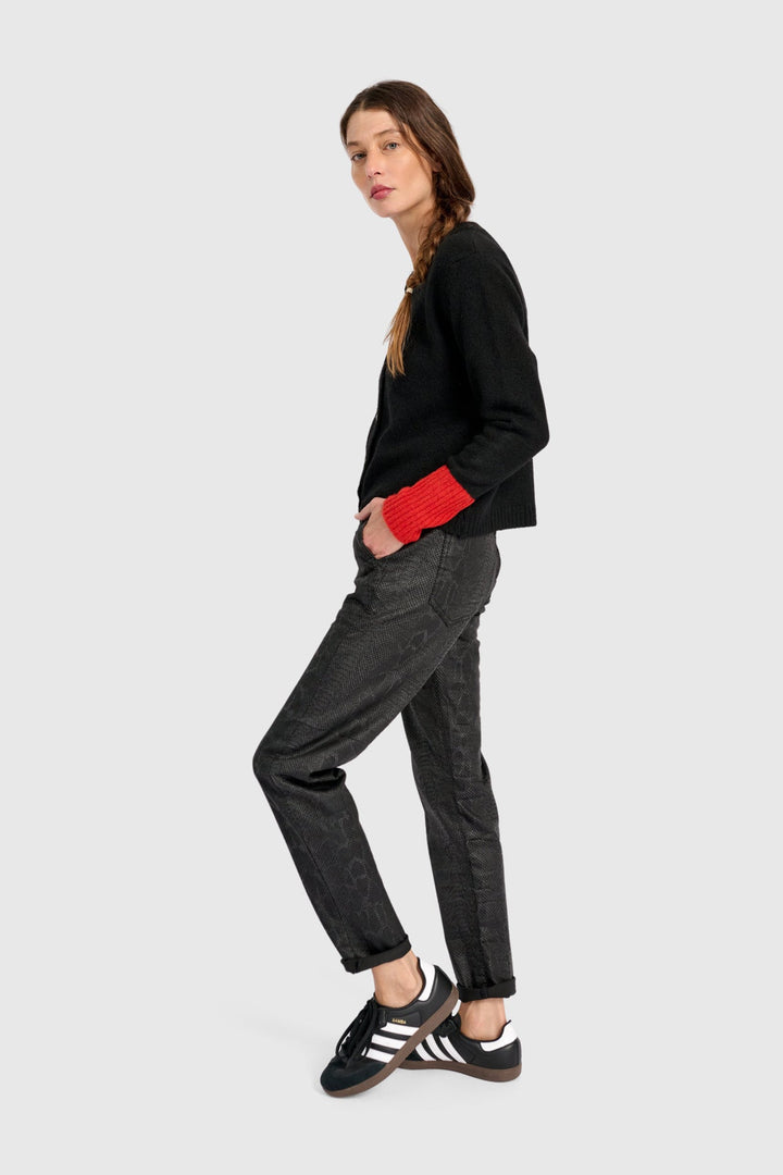 Color block Button Cardigan in Black and Red